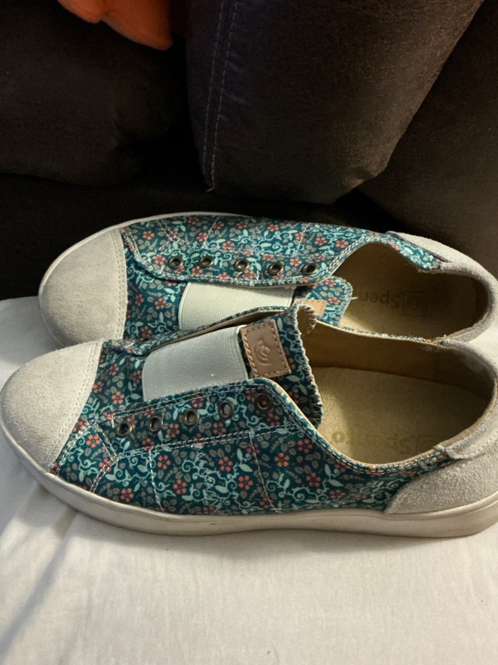 Womens Spenco Floral Slip-On Sneakers - Teal Floral Size 8B